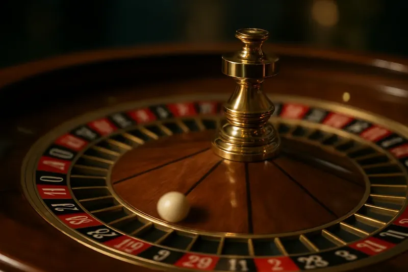 Close-up of live roulette wheel spinning in dramatic casino lighting